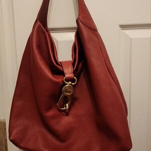 Elegant Red Leather Hobo Bag